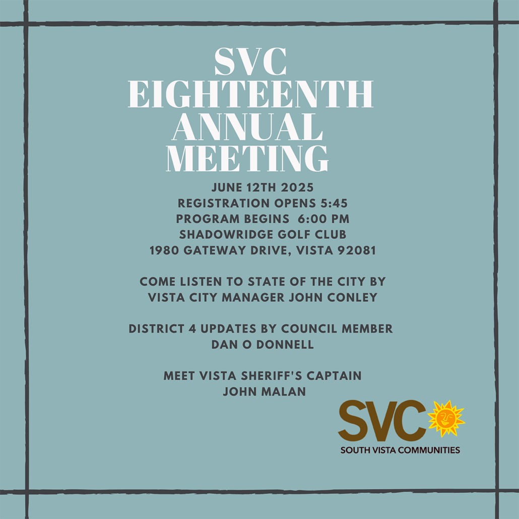 18th Annual Meeting June 12 2025 6PM Shadowridge Golf Club