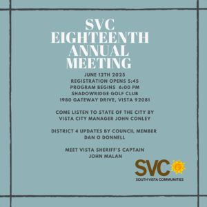 18th Annual Meeting June 12 2025 6PM Shadowridge Golf Club